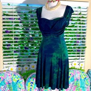 Durian stunning vintage green and dark navy dress